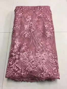 

African Lace Fabric 2019 Pink Embroidery French Tulle Lace Fabric High Quality Wedding Dress Net Lace with Rhinestones Z08