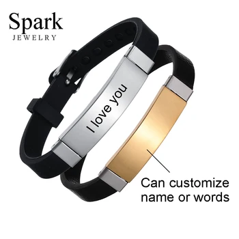 

Customize Name Unisex Stainless Steel Wrap Bracelets Personalize Words Minimalist Leather Black Rope Bracelets Engraved Jewlery