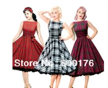 Free Shipping Retro Swing Tartan Dress 3 Colours Vintage 50s Rockabilly Party Pin Up Dress