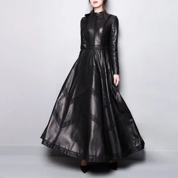 

Women Dresses Genuine Leather Dress Custom-made Autumn Winter 2018 Stand Collar Female Dress A style Sheepskin outwear QX395