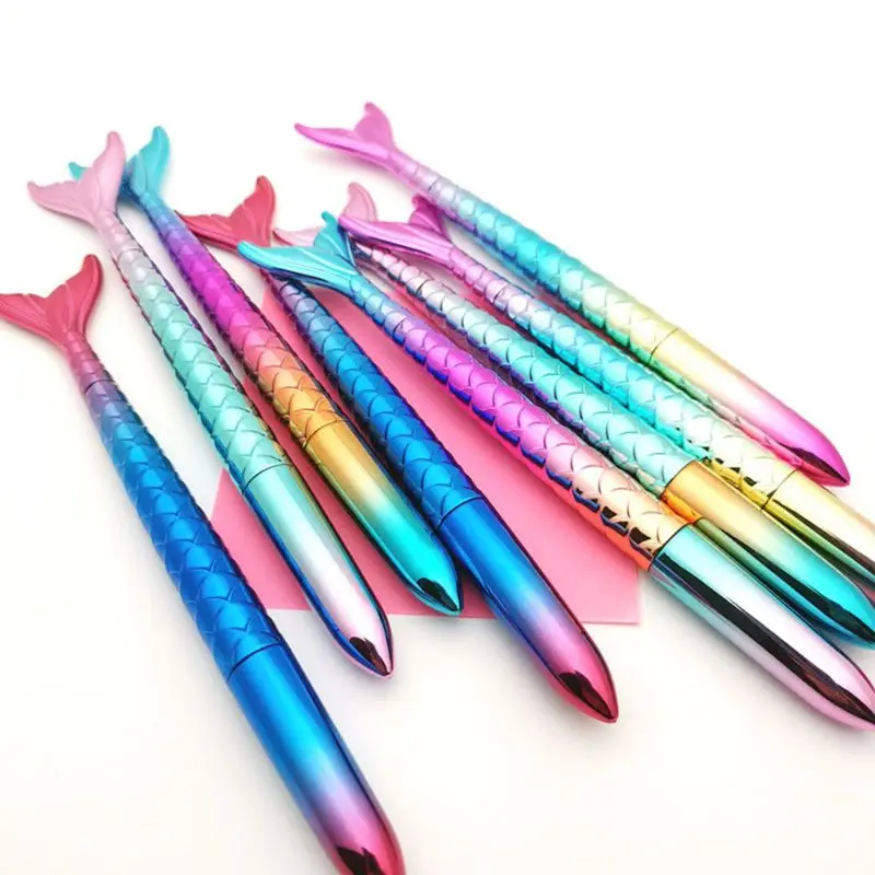 Креативная цветная мультипликационная гелевая ручка с русалочкой, стильная ручка с рыбками, маленькая Шариковая ручка для студентки, свежая девушка, градиентный цвет, рыбий хвост