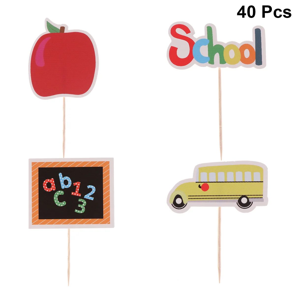 

40pcs/Set Creative Cupcake Toppers Dessert Decor School Bus Shape Toppers Picks For Back To School Season Party Festival