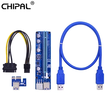

CHIPAL 008C 0.6M PCI-E Riser Card PCI Express PCIE 1x to 16x Adapter USB 3.0 Cable 6Pin to SATA Power for Bitcoin Miner Mining