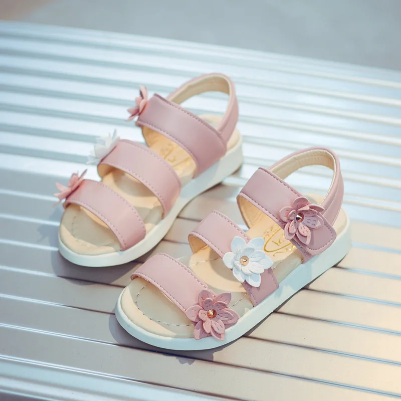 

KKABBYII 2018 Summer New Style Kids Baby Children Sandals fashion Korean Big Flower Girls Flat Pricness Beach Shoes
