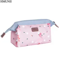 Hmunii дорожные аксессуары отделка косметичка для девочек холст стали makeupbag молния Персонализированные портативный переносной сумки