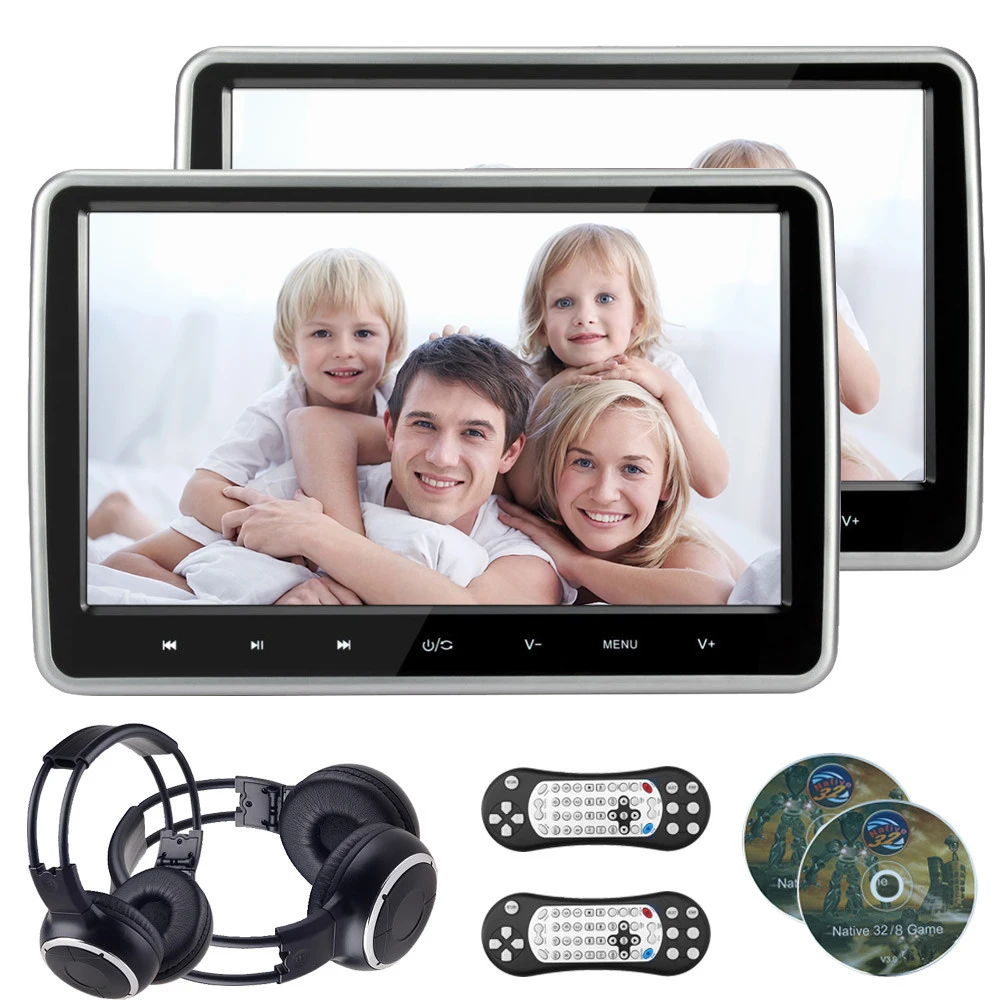 Car Head Monitor 2 Pcs 10.1 Inch Car Headrest Monitor DVD Player & IR