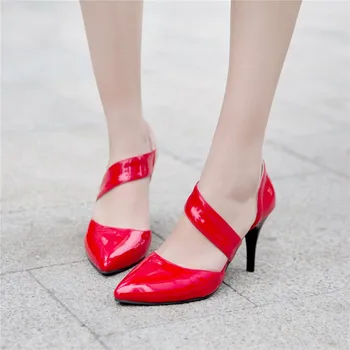 

Big Size 11 12 13 14 15 16 high heels sandals women shoes woman summer ladies Oblique elastic band with thin heel tip of Baotou