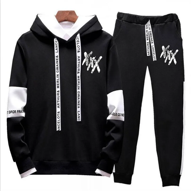 

2018 Autumn/Winter XXXTentacion Revenge Kill Hip Hop Sweatshirts And Sweatpants Men Two Piece Set Hooded Suit Velvet M-4XL
