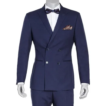 

Navy Blue Business Party Men Suits Double Breasted Two Piece Jacket Pants Peaked Lapel Custom Made Wedding Groom Tuxedos