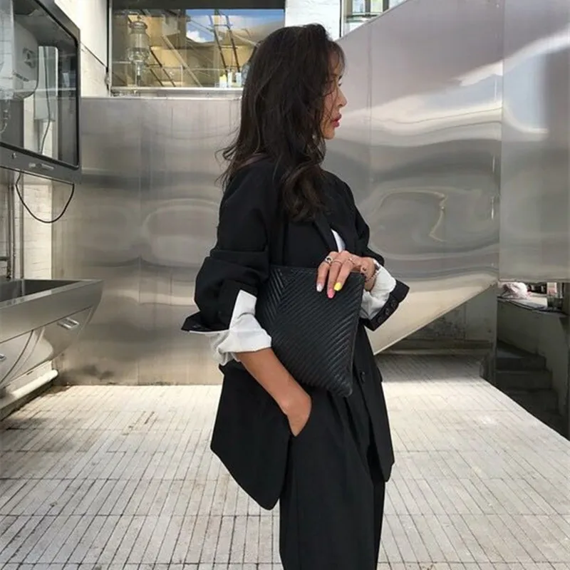 HziriP 2019 Elegant Black Single-breasted Women Blazer Fashion Vintage Solid Loose Work Wear Tops Outerwear Female Jacket