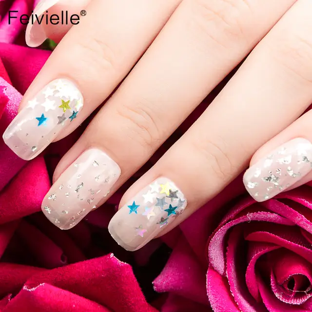 Feivielle New 11 Colors 3mm Pentagram Shape Blue Sparkle Nail