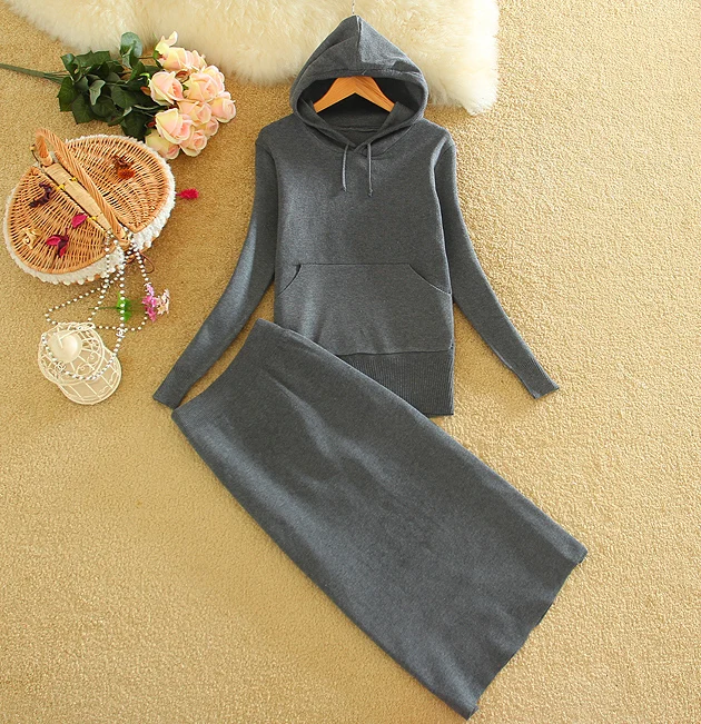 Women Casual Hoodies+Skirts Sets 2016 New Woman Knitting Skirt Suit ...