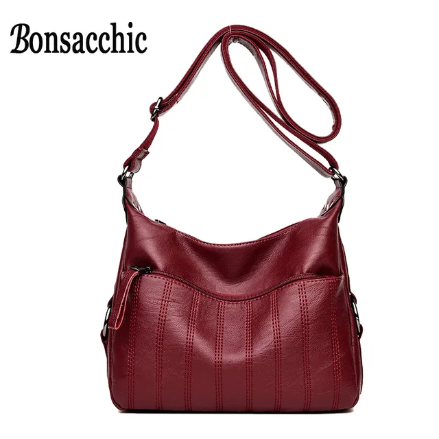 Bonsacchic Soft Pu Leather Bag Women Messenger Hobo Purse Red Bonsacchic Soft Pu Leather Bag Women Messenger Hobo Purse Red Small Handbag Las Shoulder Crossbody
