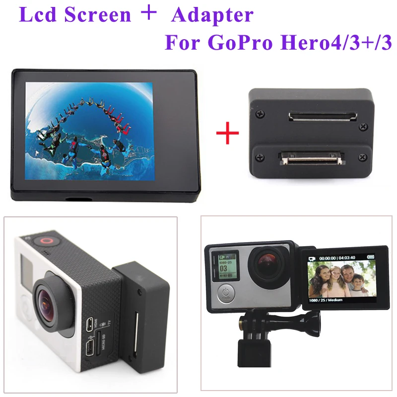 

Accessories For GoPro Hero 4 3+ 3 Self-timer connector Adapter Box +BacPac Display lcd Screen For GoPro Camera Accessories
