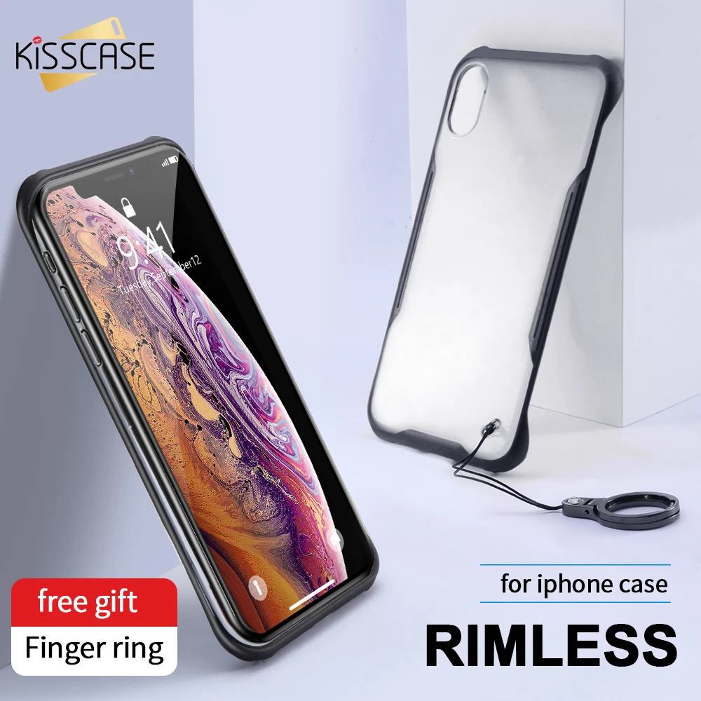 

Transparent Matte Case For iPhone 7 8 6 6S X XS XR Frameless Hard Shockproof Case For iphone 7 8plus Lanyard Ring Clear Cover