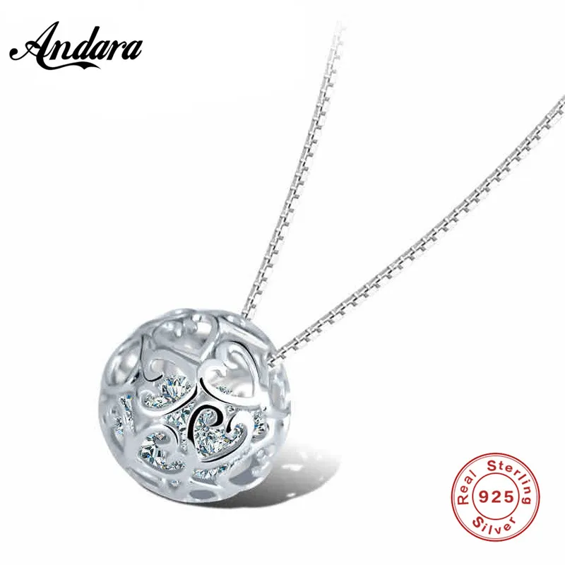 

100% Sterling Silver 925 Jewelry Necklace Pendant Ball Women Necklace Chain Length 45cm