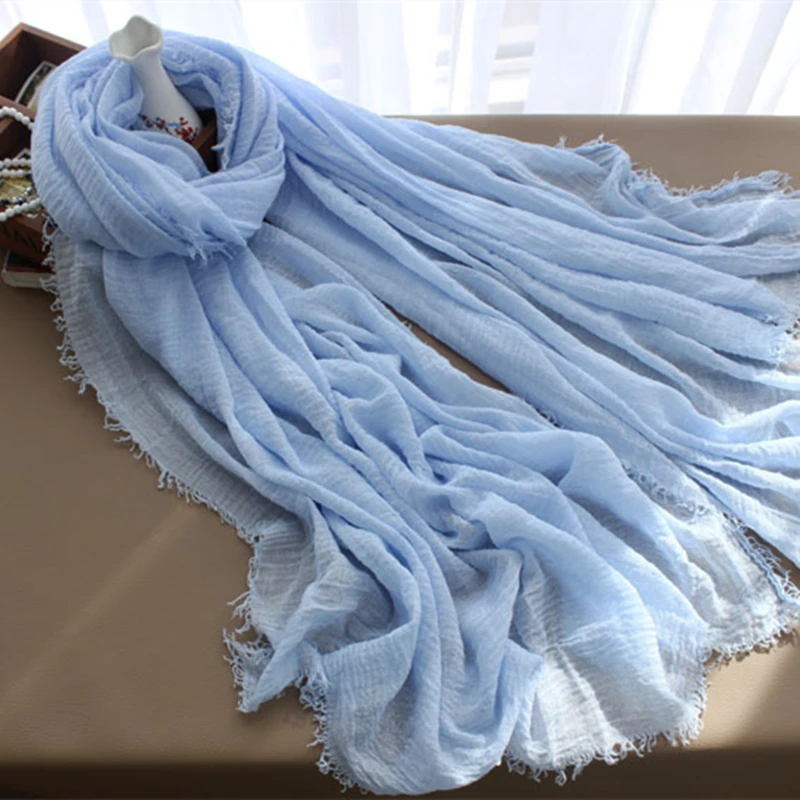 

2019 Hot Sale Monochrome Crease Cotton Scarf Muslim Ladies Ring Velvet Shawl Long Style Wrap Fashion Weave Scarfs High Quality