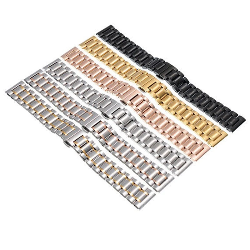 Shellhard New High Quality Silver Black Rose Gold Watchband Stainless Steel Butterfly Clasp Buckle Straight End Watch Band Strap