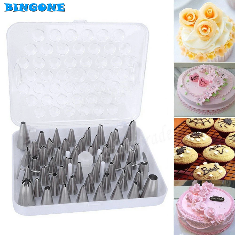 

Bingone 52PCS Stainless Steel New Large Icing Piping Nozzles Pastry Tips Set For Cake Cream Decorating Baking Tool -TF