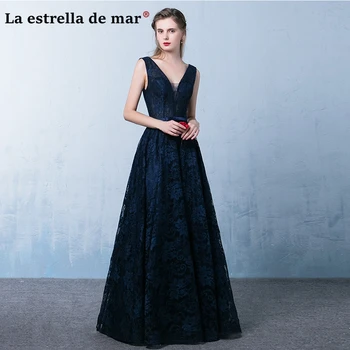 

Vestidos de festa vestido longo para casamento2018 new sexy V neck lace aLine navy blue bridesmaid dresses plus size