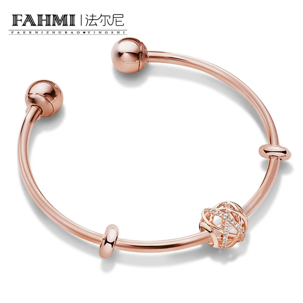 

FAHMI 100% 925 sterling silver ZT0218 Pink Galaxy Open Bracelet Gift Set Rose Gold Premium Products Custom Factory Direct