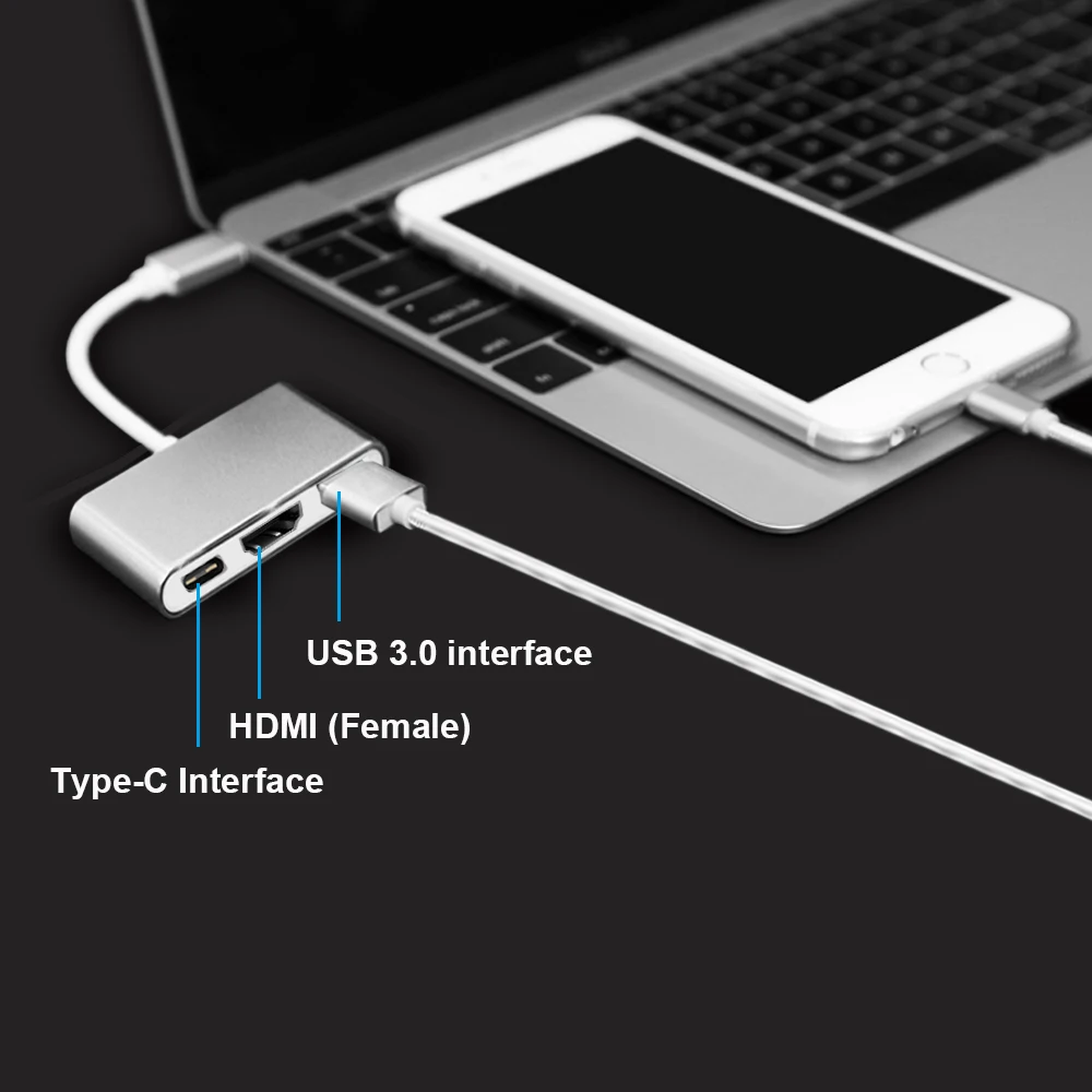 3 в 1 концентратор type C USB 3,1 до USB-C 2K 1080p HDMI USB3.0 адаптер для Apple Macbook
