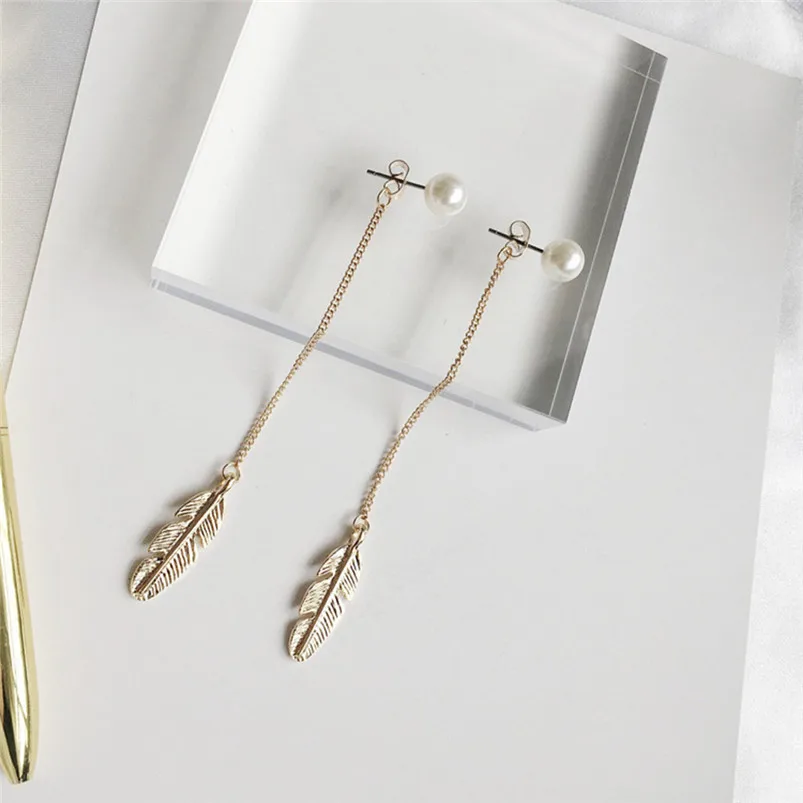 Fashion Alloy Earrings Ear Women Fashion Metal Leaf Earrings Ear Clip pearl tassel earrings earrings flannel storage bag F15 (6)