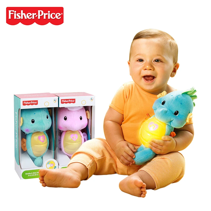 Бренд Fisher Price Успокаивающая и светящаяся кукла морской конек детская спальная плюшевая игрушка синий и красный стиль детские игрушки DGH82