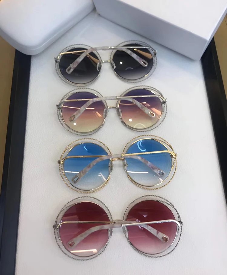 Винтажные Круглые Солнцезащитные очки больших размеров, градиентные линзы d, женские роскошные брендовые дизайнерские солнцезащитные очки в металлической оправе