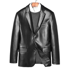 Официальная Гарантированная мужская кожаная куртка из натуральной овчины черная кожаная куртка Весенняя верхняя одежда из натуральной овечьей кожи