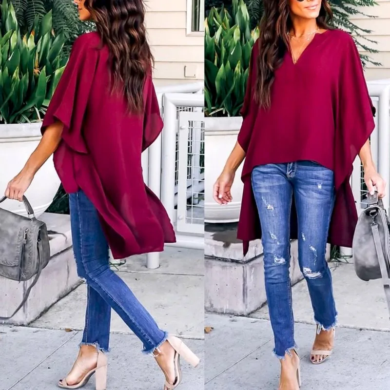 

Fashion Solid Women T-shirt Batwing Sleeve Casual Loose Short Sleeve Long T Shirts Tops Tees Streetwear Female T-shirt S-XXL2019