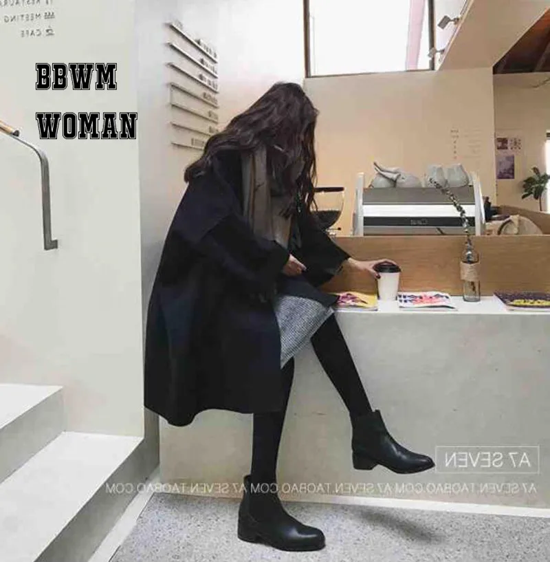 Шерстяное пальто свободного кроя размера плюс, женское корейское длинное черное коричневое модное пальто ZO939