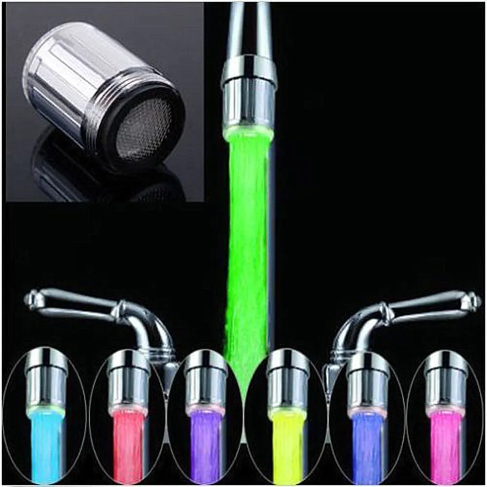 RGB Светодиодный водопроводный кран 7 цветов Изменение поток света Glow душ нажмите головы Давление Сенсор Кухня Ванная комната аксессуар