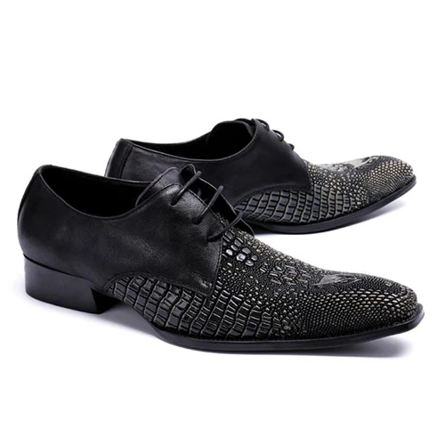 Плюс Размеры итальянский Стиль острый носок Дерби человек Свадебная вечеринка обувь из натуральной кожи аллигатора ручной работы Для мужчин Современная обувь SL459 - Цвет: Черный