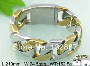 

153G HEAVY MEN`S STAINLESS STEEL CUBAN CURB LINK GOLD SILVER BRACELET 8.5"x 24mm