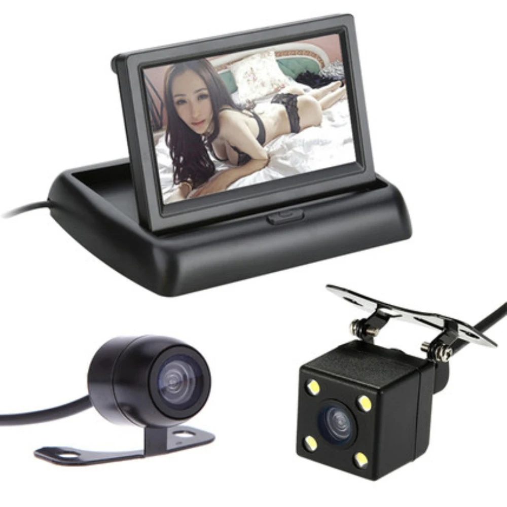 

New Arrival 4 led Night Vision Butterfly Car Rear View Backup Camera + 4.3 inch Foldable LCD Display Car Video Parking Monitor