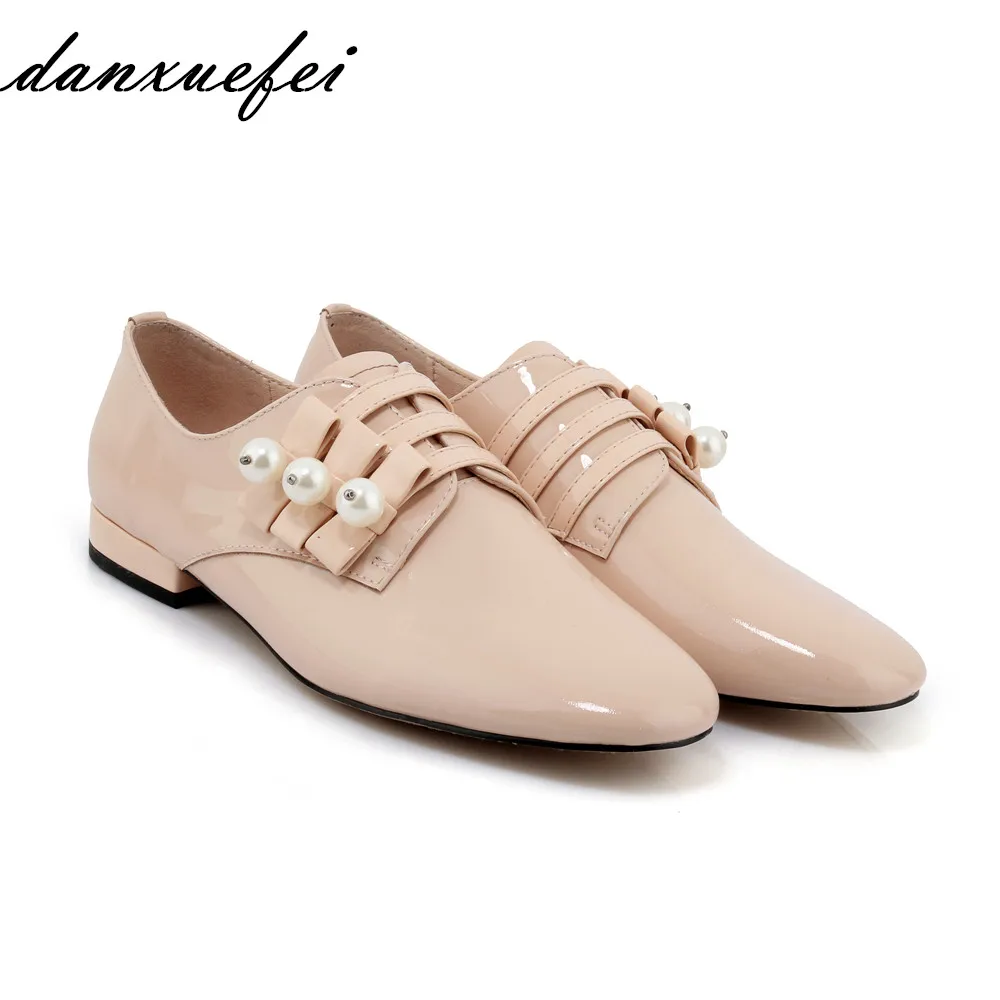 Women's patent leather beading buckle flats oxfords brand designer