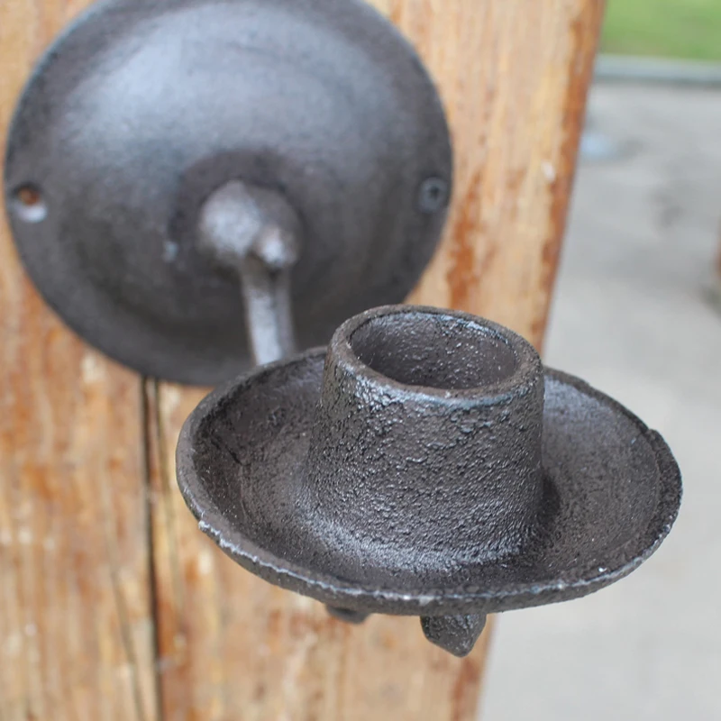 European Antique Effect Rustic Accents Indoor and Outdoor Rust Cast Iron Metal Stick Candle Holders Pair with Round Mounted Base European Antique Effect Rustic Accents Indoor and Outdoor Rust Cast Iron Metal Stick Candle Holders Pair with Round Mounted Base