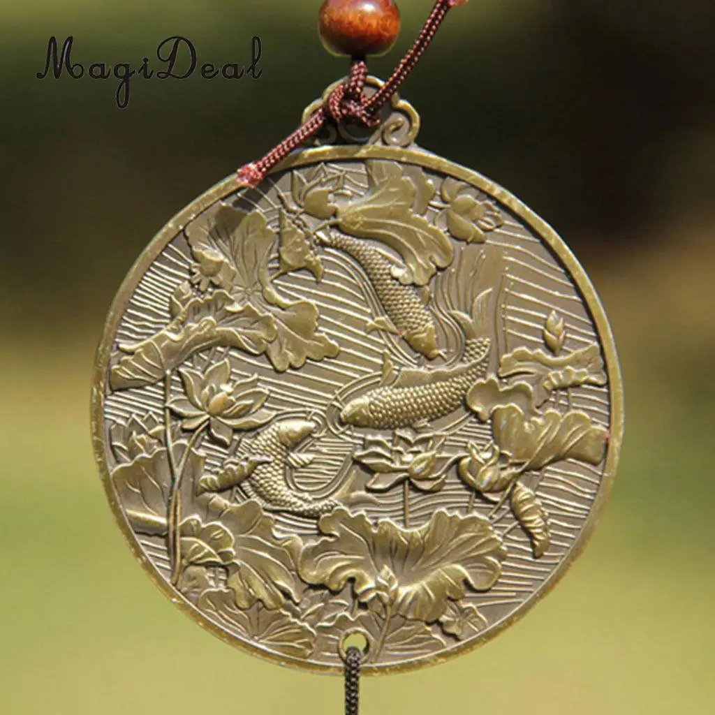 Chinese Fish Lotus Pond Metal Bell Lucky Feng Shui Hanging Charm Wind Chime