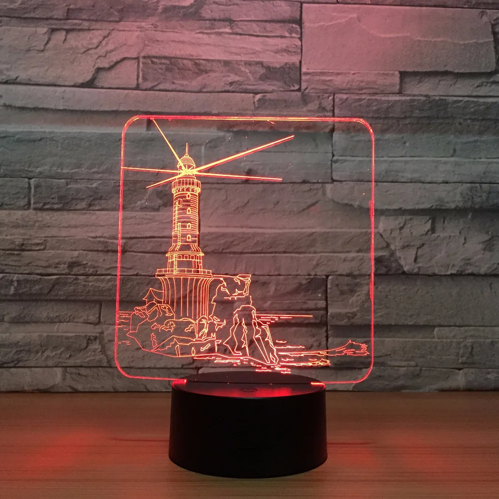 Lighthouse Design 3D LED Night Light 7 Color Change Mood Lamp USB 3D Illusion Table Lamp For Home Decorative Drop Shipping
