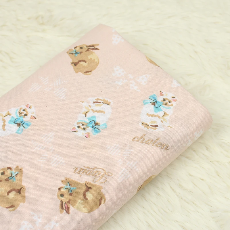 

half meter plain cartoon fabric with cat rabbit print, pulp dyeing micro hard, handmade DIY bag quilt cloth 100% cotton CR-A322