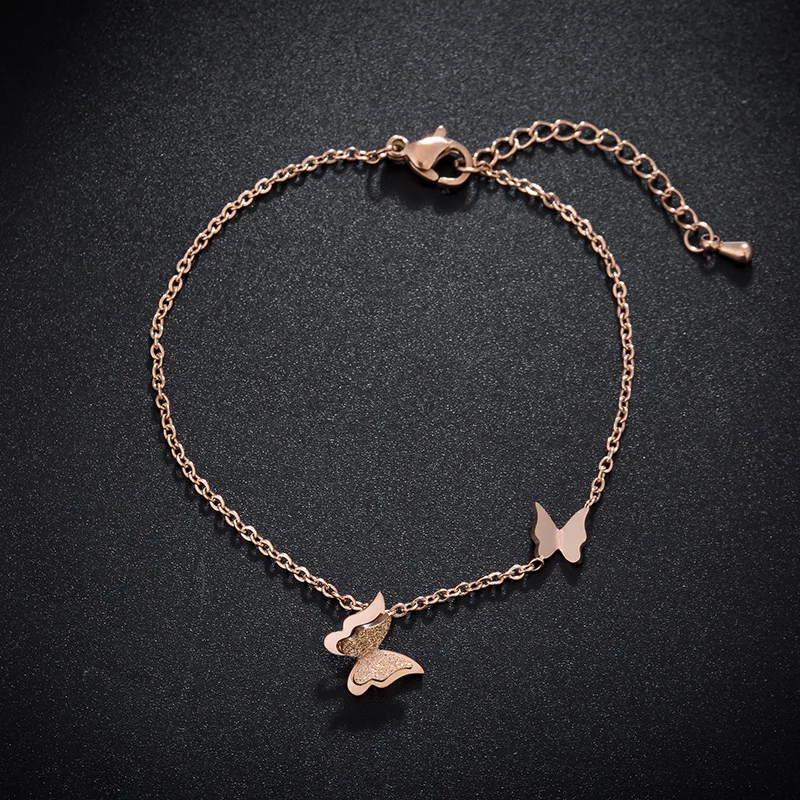 

Rose Gold Color Titanium steel Butterfly Bracelet for Women Adjustable Length Link Chain Bangle Brecelets pulseras mujer 2019
