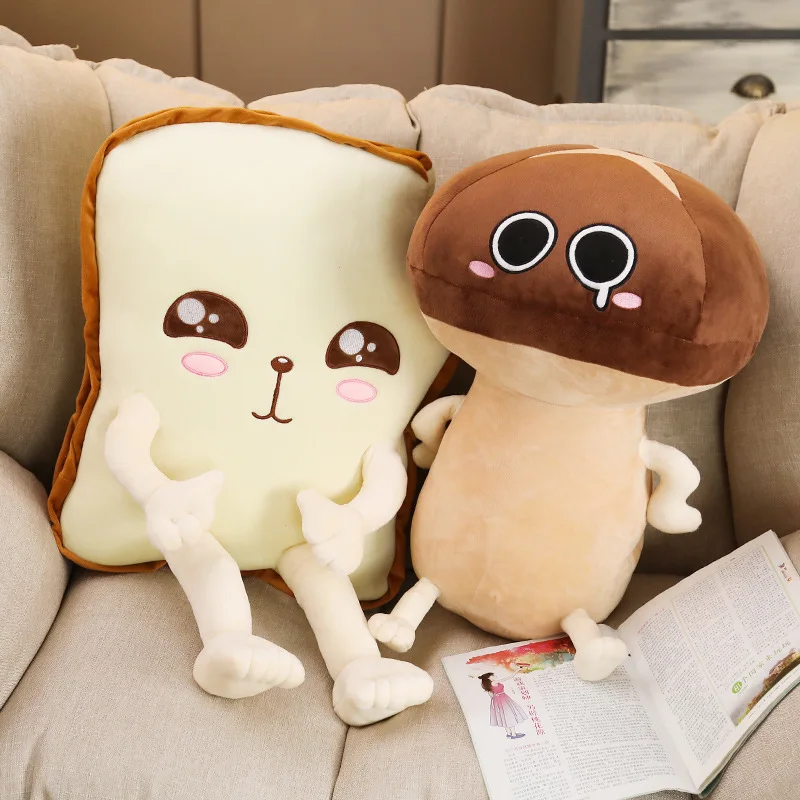 

Mushroom and toast Plush toy Cute expression Fun Filled doll Sofa pillow cushion birthday present Children's gifts