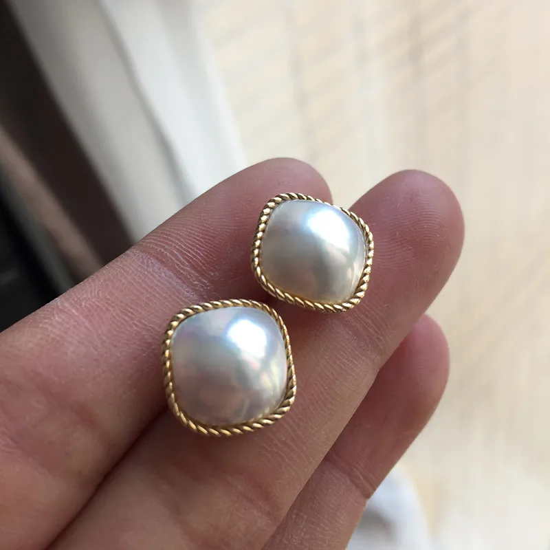 

Eternal wedding Women Gift word 925 Sterling silver real Long-lasting natural Japanese sea water pearl stud earrings, oblong