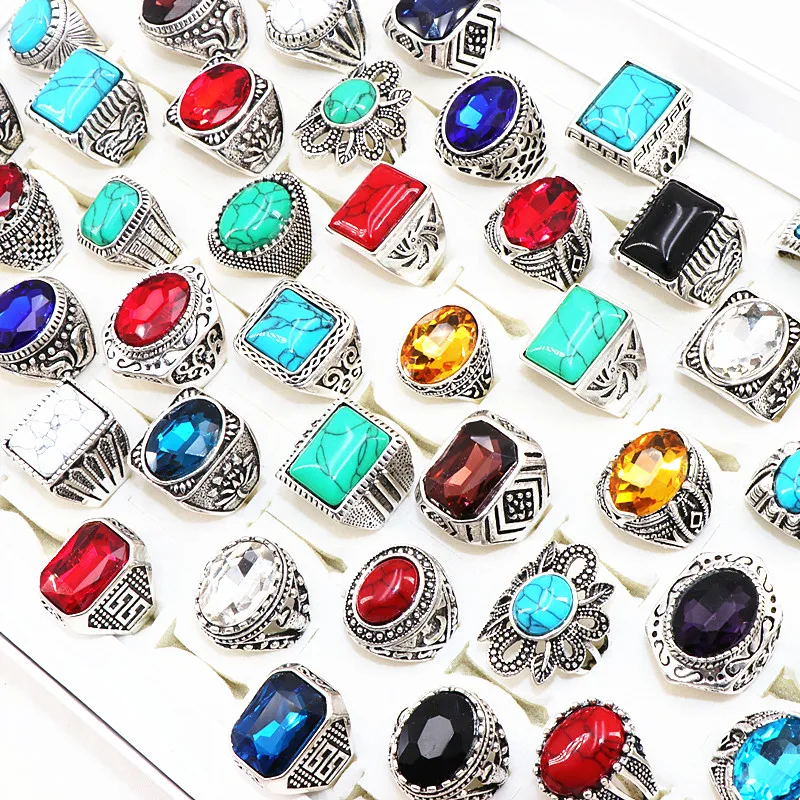 Wholesale50pcsLotsMixStyleVintageJewelryStoneGlassRingsFor