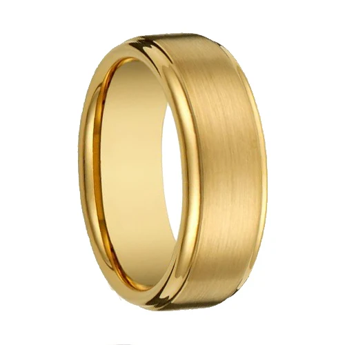 

Brush Finished Flat Center rose gold plating Tungsten Ring with Bright Polished Step Edges Rings width:8 mm/TURI2022