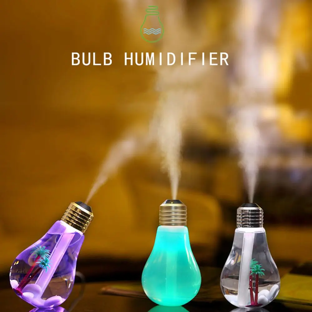 

Creative Bulb Humidifier 400ml USB Air Humidifier Colorful LED Night Lamp Essential Oil Diffuser for Home Office