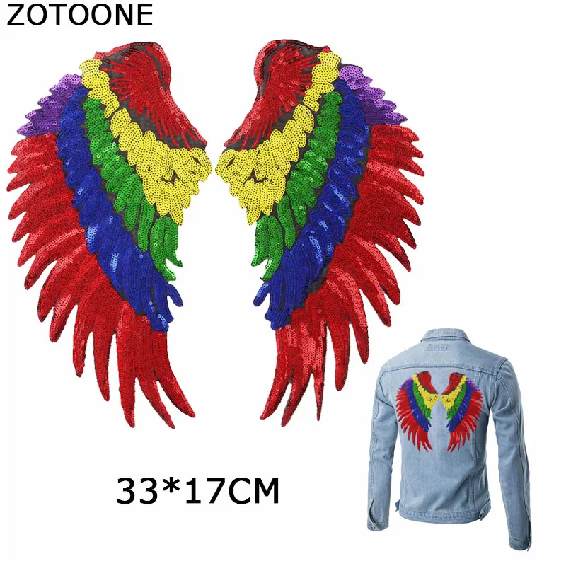 

ZOTOONE New Colorful Large Angel Wings Patches Iron on Sequin Patches for Clothing Sewing Stripes on Clothes Badges DIY Applique