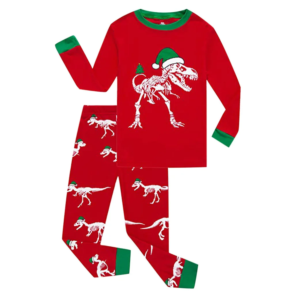 Комплект одежды для маленьких мальчиков; хлопковая Рождественская Пижама с рисунком для девочек; комплект из топа и штанов; г.; Детские комплекты; Прямая поставка