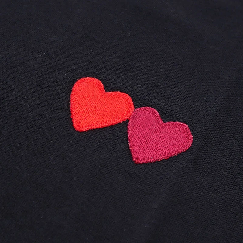 New Fashion Couple Fits T Shirt Casual Embroidery Love-Heart Sweet Tshirt Casual Summer Outfits For Man And Women